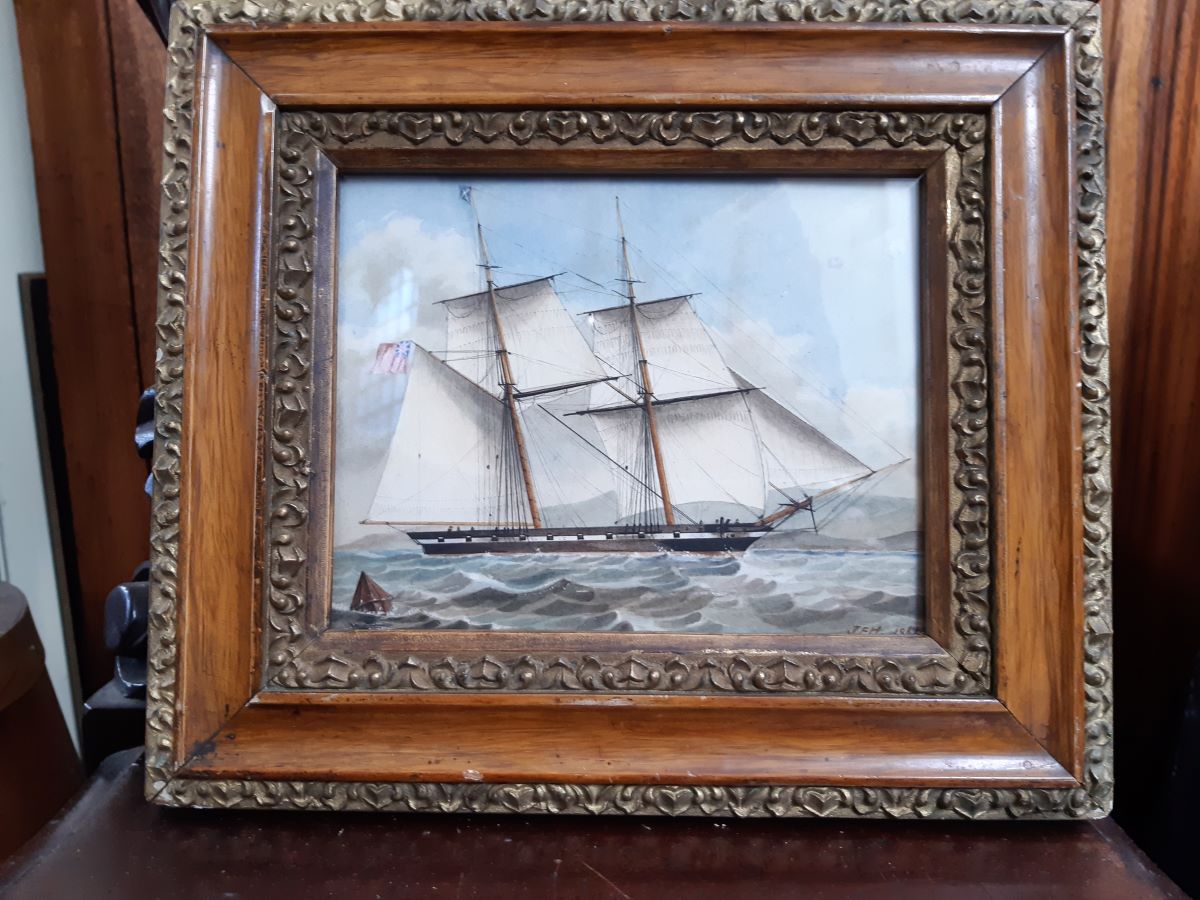 19th century watercolour British ship of the line, 1862 J.F.H